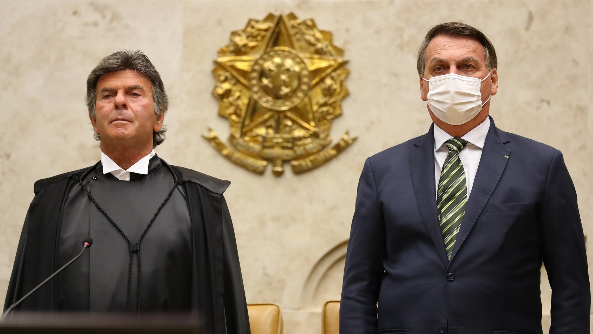 Ministro Luiz Fux e Jair Bolsonaro, juntos na  abertura do ano Judiciário  (Foto: Marcos Corrêa/PR)