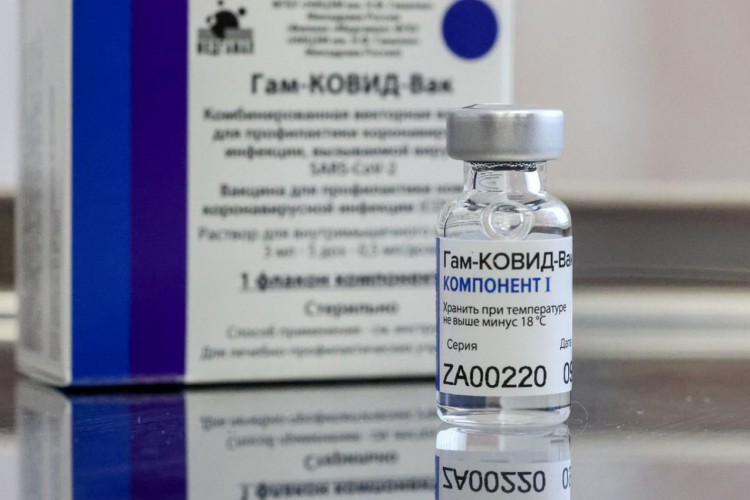 MOSCOW, RUSSIA - DECEMBER 28, 2020: A dose of the Gam-COVID-Vak (Sputnik V) vaccine is on display during vaccination against COVID-19 at Branch No 8 of Moscow's outpatient clinic No 121. Vladimir Gerdo/TASS.No use Russia.