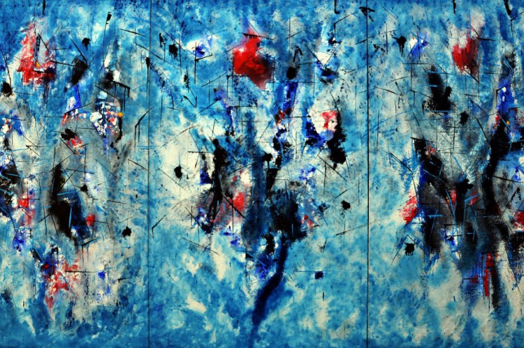 Obra 'Monde Bleu - Tríptico', feita por Antonio Bandeira em 1966