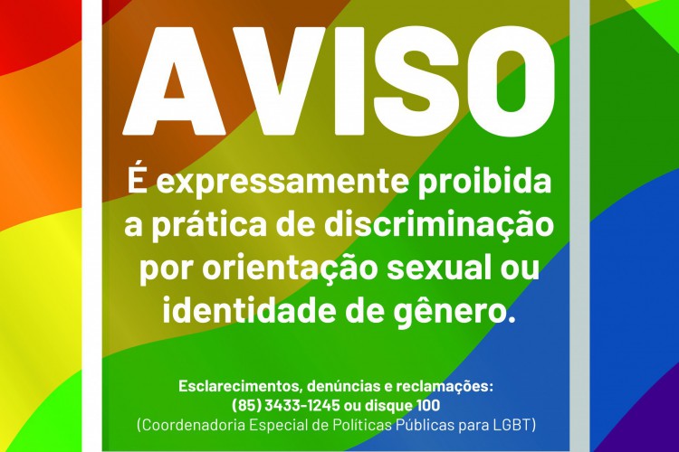Placas contra LGBTfobia devem ser fixadas em todos os estabelecimentos públicos e privados do Ceará