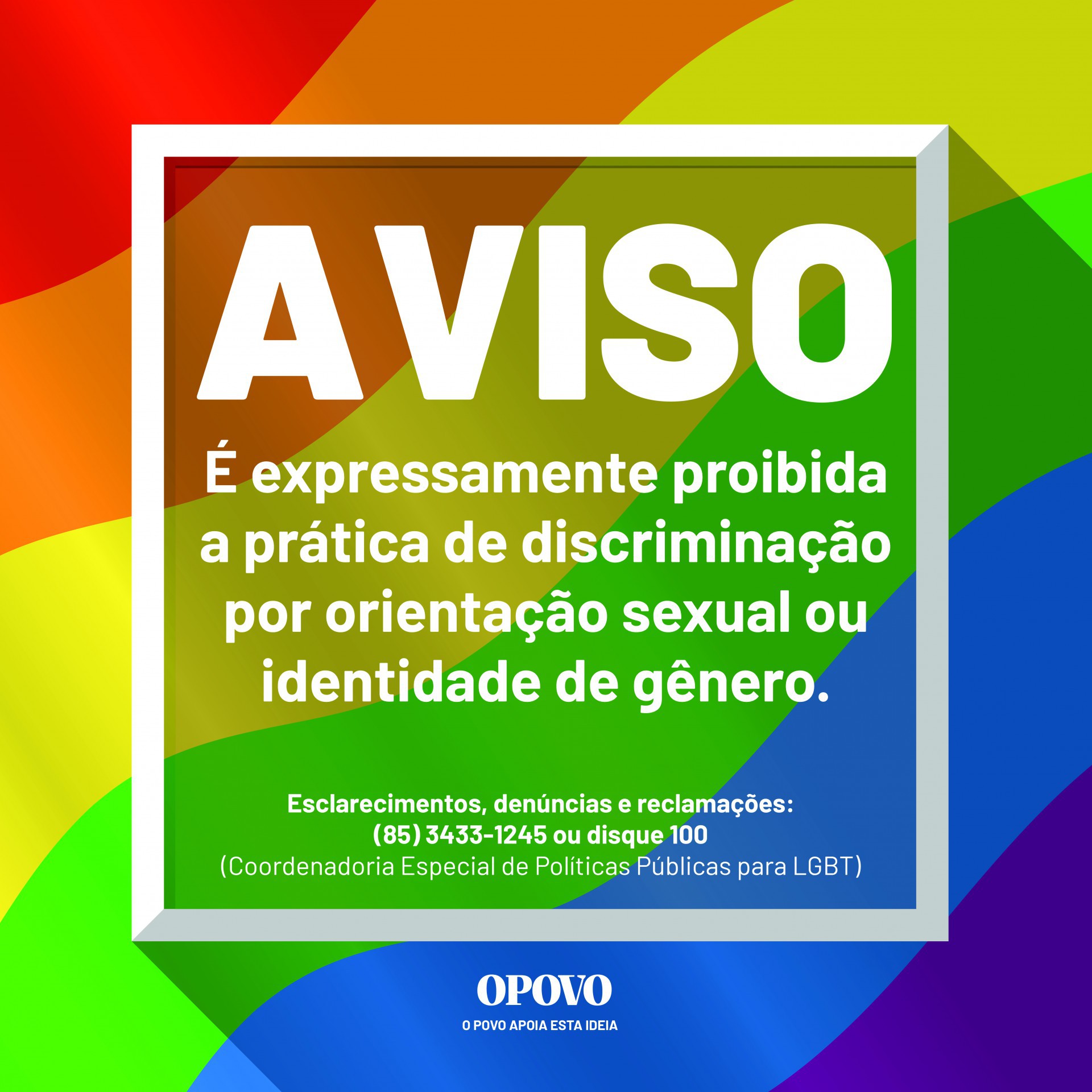 Placas contra LGBTfobia devem ser fixadas em todos os estabelecimentos públicos e privados do Ceará