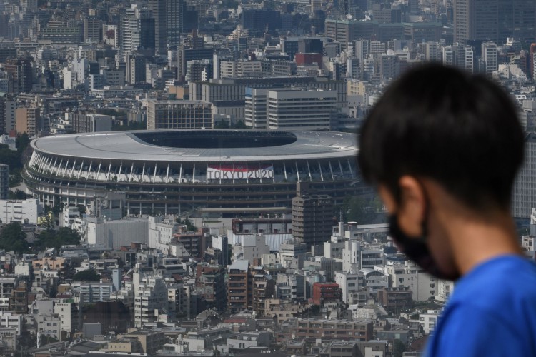 Uma visão geral mostra o Estádio Nacional, o principal local dos Jogos Olímpicos e Paraolímpicos de 2020 em Tóquio em 21 de junho de 2021