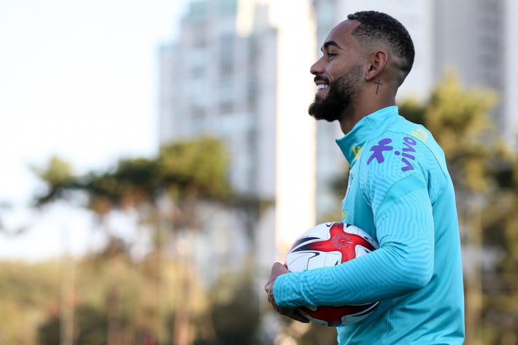 Atacante Matheus Cunha em treino da seleção brasileira olímpica no CT do Palmeiras, em São Paulo