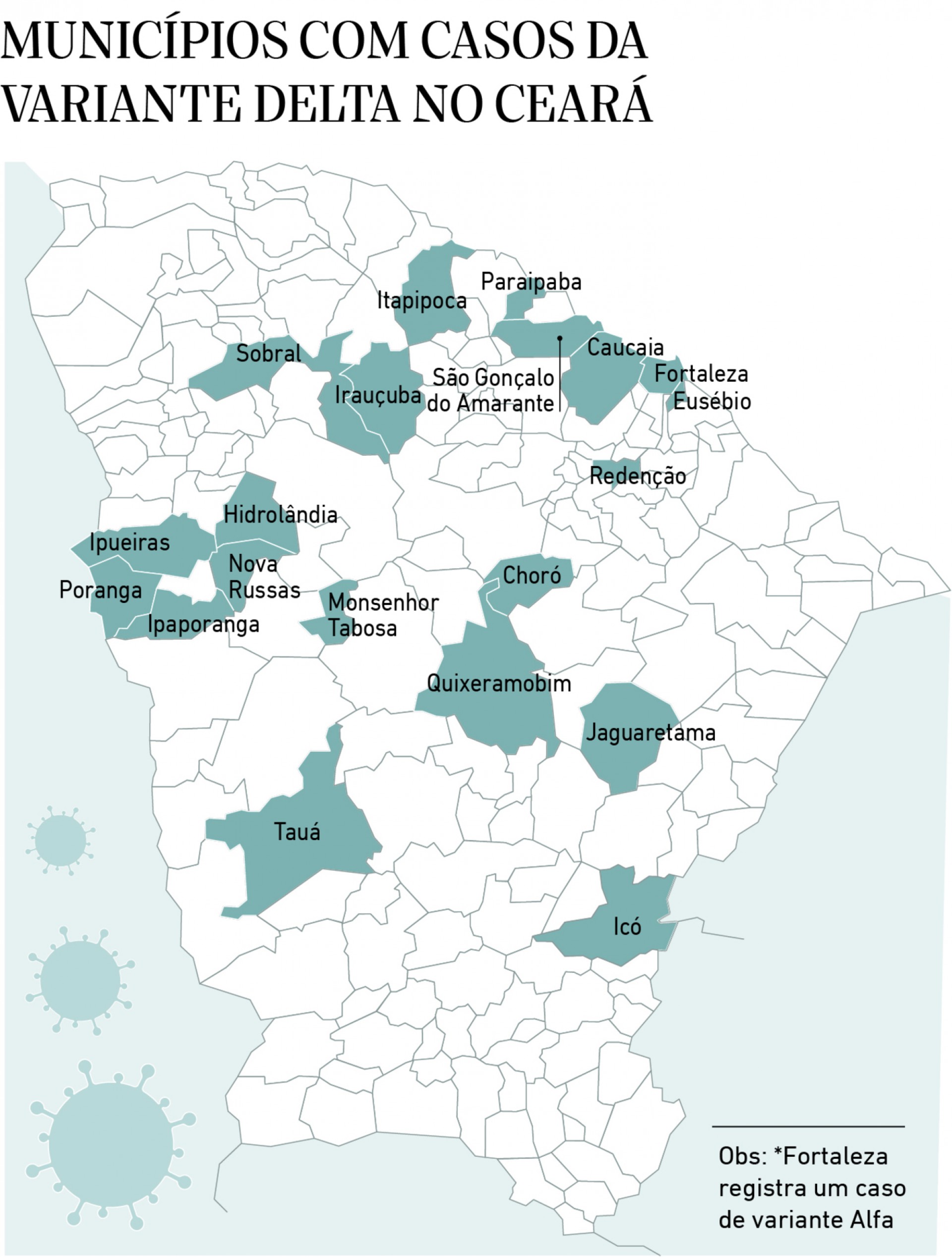 Municipios com casos da variante delta no Ceara