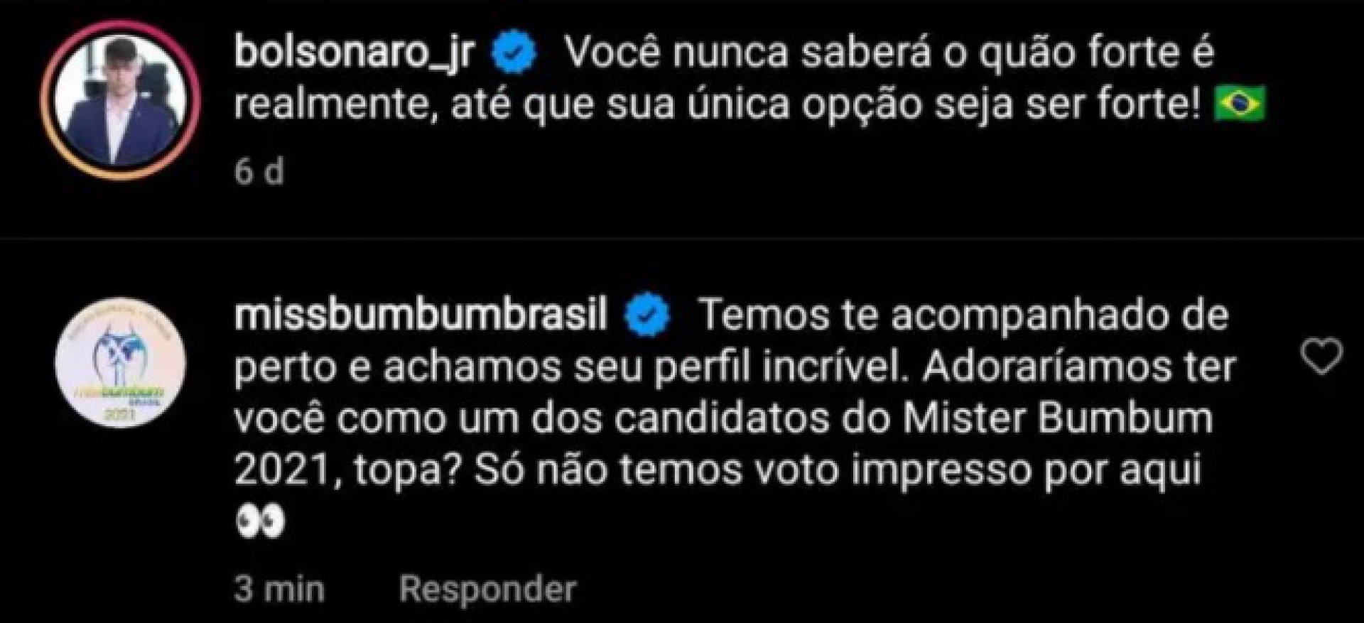 Renan Bolsonaro, o quarto filho do presidente Jair Bolsonaro (sem partido), foi convidado para participar do Mister Bumbum 2021 