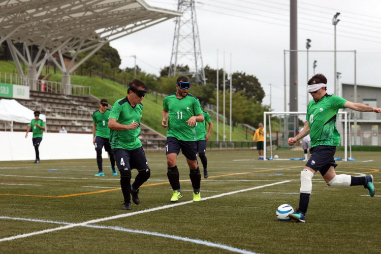 14.08.21 -Atletas  da selecao durante Treino de futebol de cinco em Hamamatsu, cidade-sede da delegação Brasileira para aclimatação antes dos Jogos Paralímpicos de Toquio. Foto:  Matsui Mikihito/CPB.