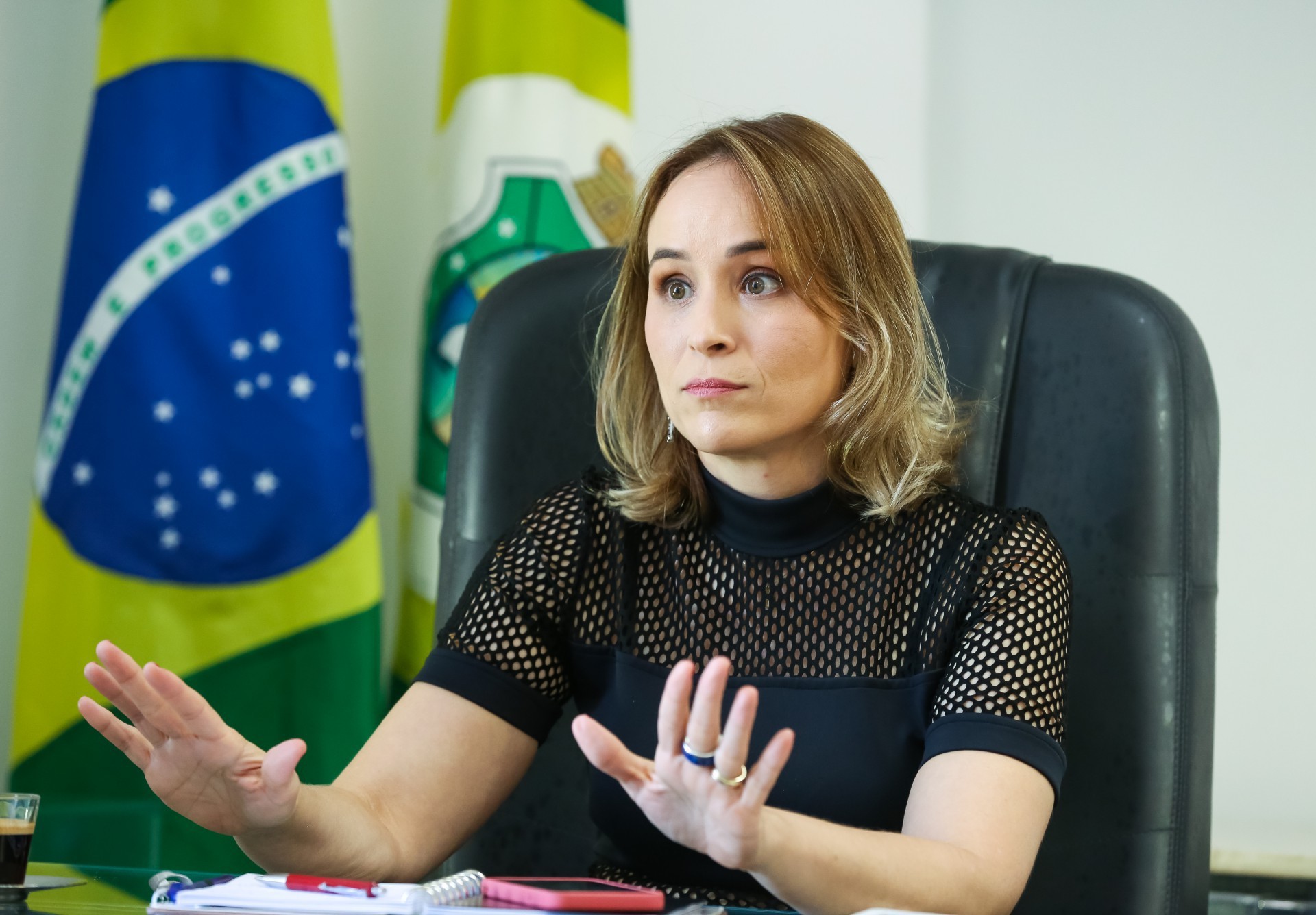 Fernanda Pacobahyba, secretária da Fazenda do Ceará, cobra ações concretas da Petrobras para diminuir a carestia sobre o preço dos combustíveis. (Foto: Thiago Gaspar/Governo do Ceará)