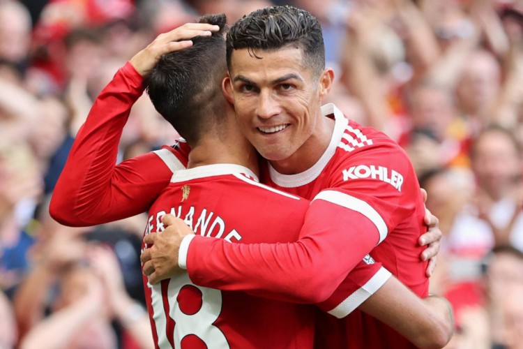 Cristiano Ronaldo comemora gol no jogo Manchester United x Newcastle, em Old Traffor, pela Premier League