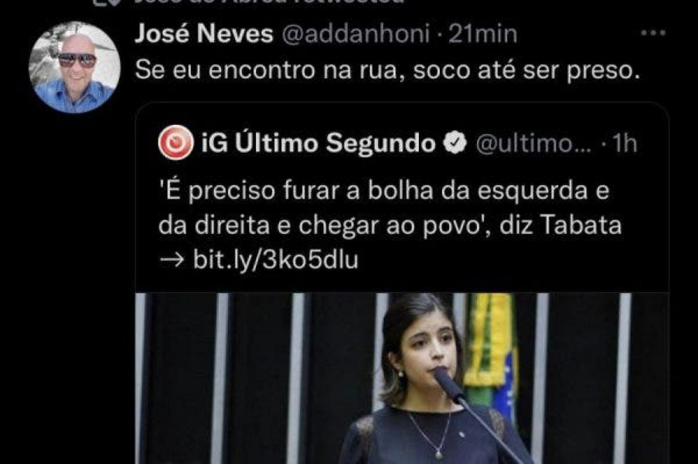 Post com ameaça a Tabata foi deletado (Foto: REPRODUÇÃO/TWITTER)