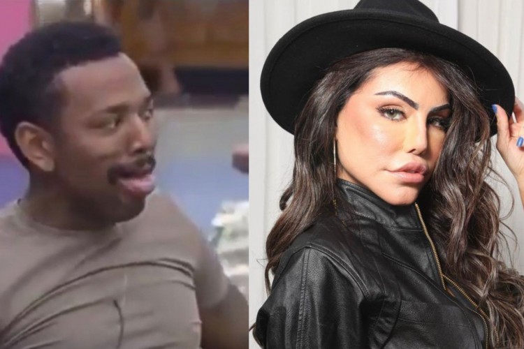 Nego do Borel imitou feições do rosto da participante Liziane Gutierrez em conversa com Erika Schneider em A Fazenda 2021