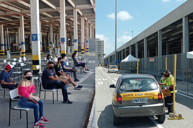 Exames na área externa do estacionamento do Estádio Castelão