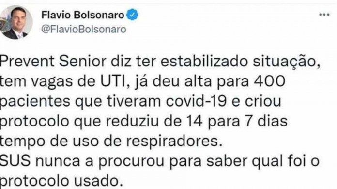 Publicação do deputado Flávio Bolsonaro sobre estudo sobre cloroquina