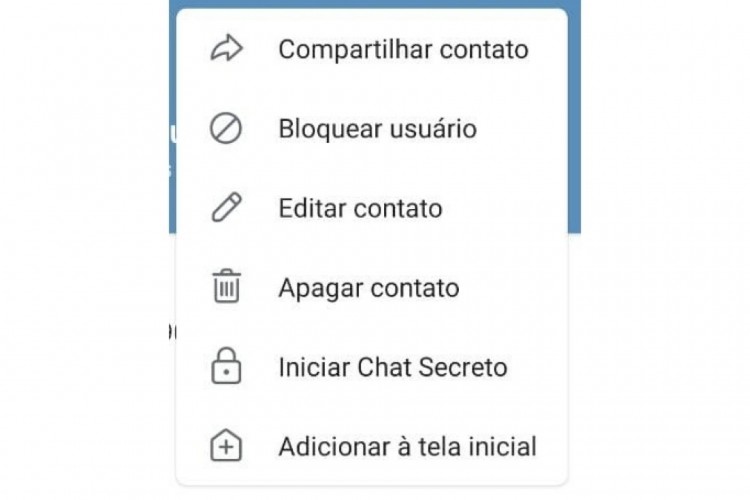 Veja o menu com as opções de bloquear, excluir e editar um contato no Telegram utilizando um dispositivo Android