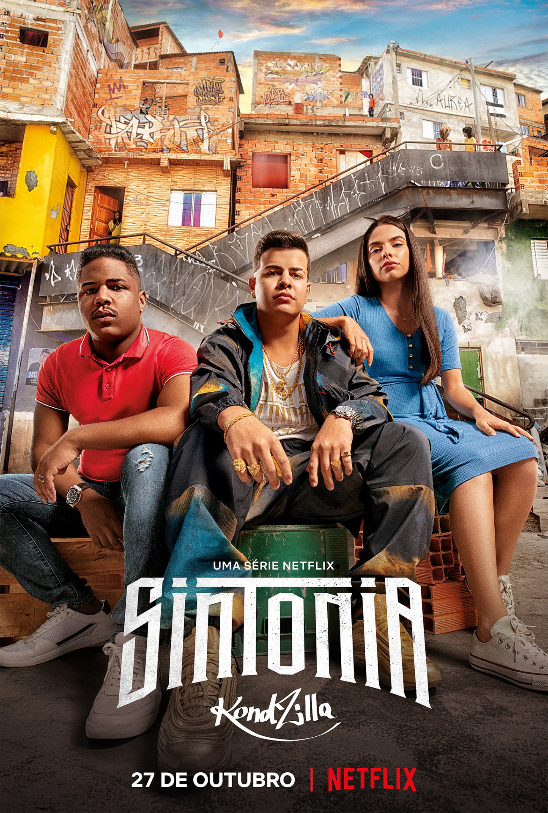 Sintonia chega à 2ª temporada na Netflix. Na produção, Jottapê é MC Doni; Christian Malheiros é Nando; e Bruna Mascarenhas é Rita (Foto: Divulgação/Netflix)