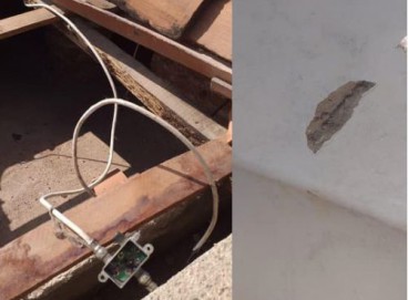 Raio atingiu antena parabólica no telhado e causou leve rachadura na parede de sustentação do equipamento 