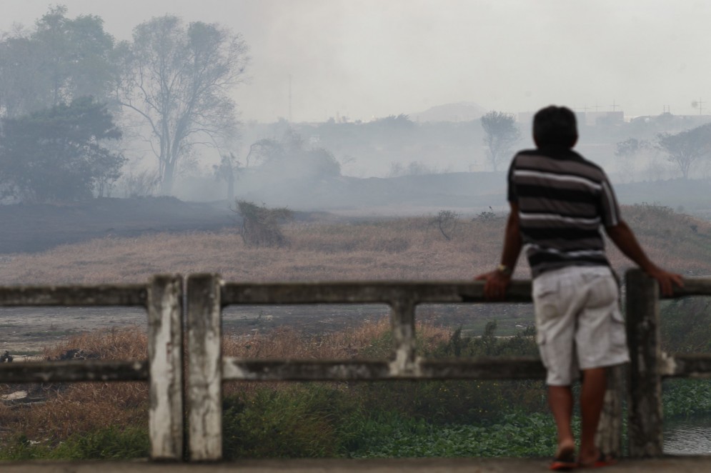 Homem observa Incêndio no parque do Cocó. Av. Murilo Borges(Foto: FABIO LIMA)