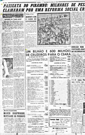A Marcha do Pirambu ficou registrada também nas páginas do jornal O POVO de 2 de janeiro de 1962(Foto: O POVO Doc)