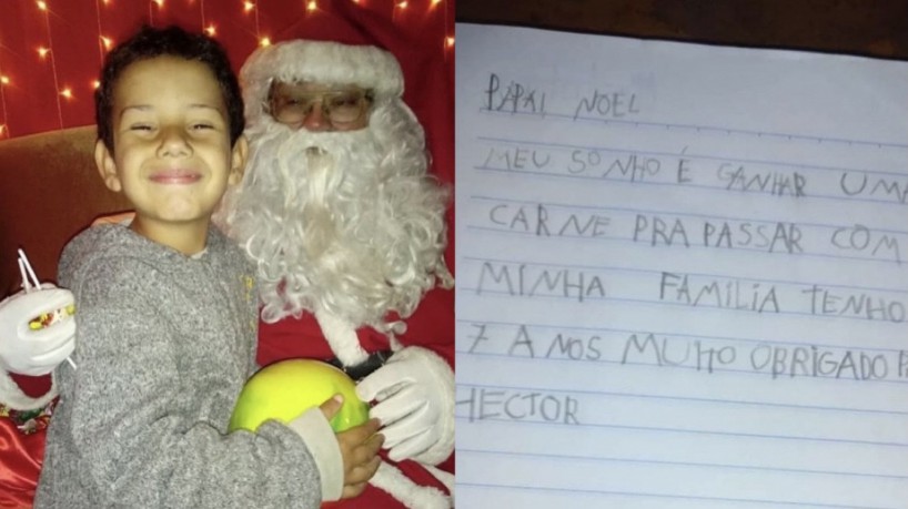 Menino de 7 anos pede carne em cartinha para o Papai Noel