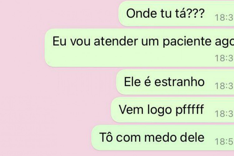 Print das mensagens enviadas pela vítima ao seu noivo antes de iniciar o atendimento 