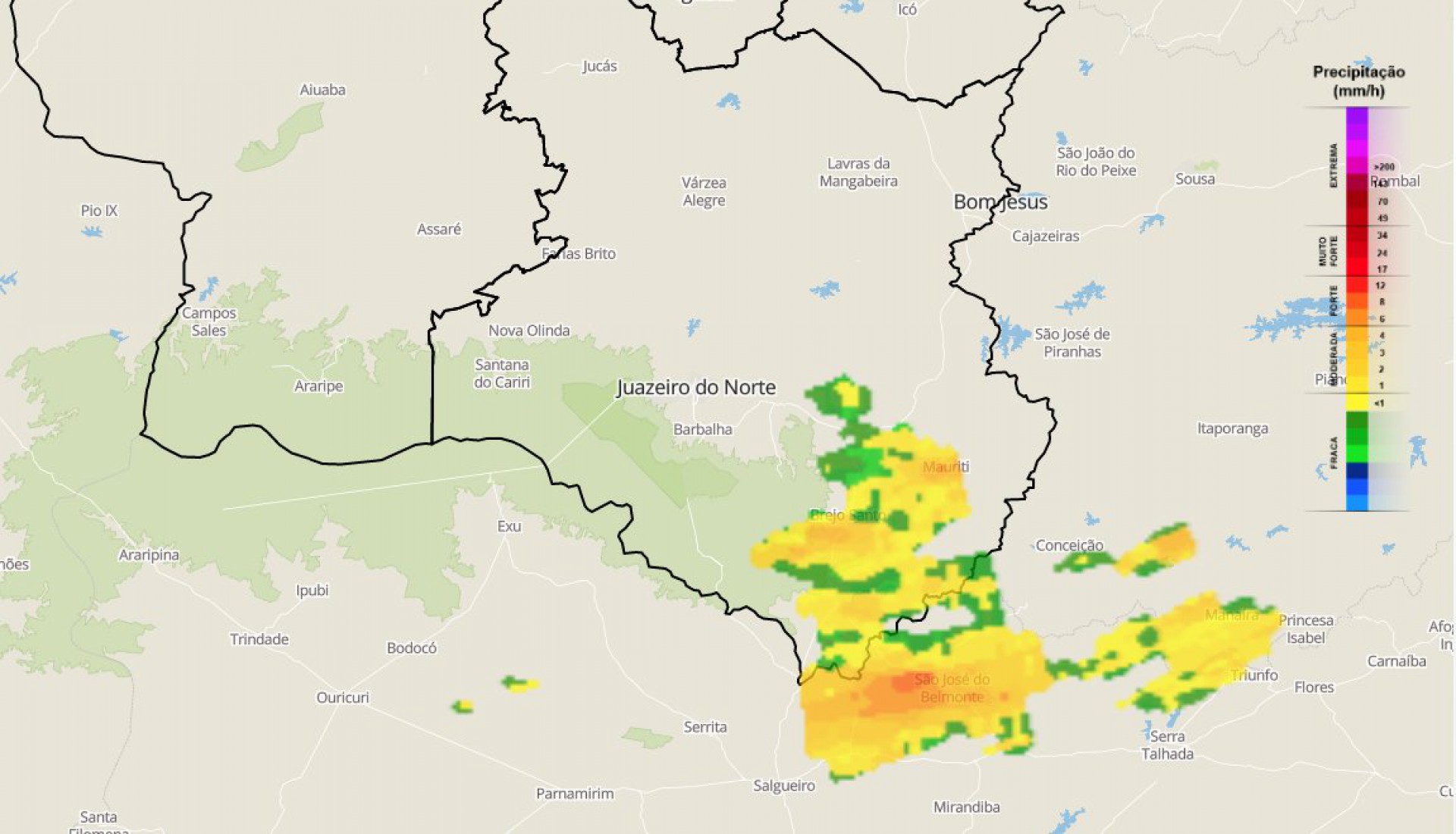 Região do Cariri foi a que mais apresentou registros de chuvas na madrugada desta terça-feira, 21