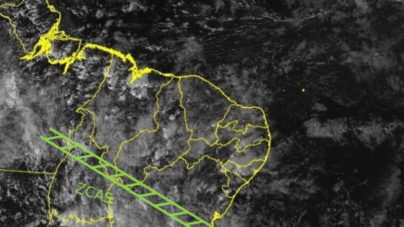 A Zona de Convergência do Atlântico Sul está causando as fortes chuvas na Bahia (foto: Divulgação/Funceme)