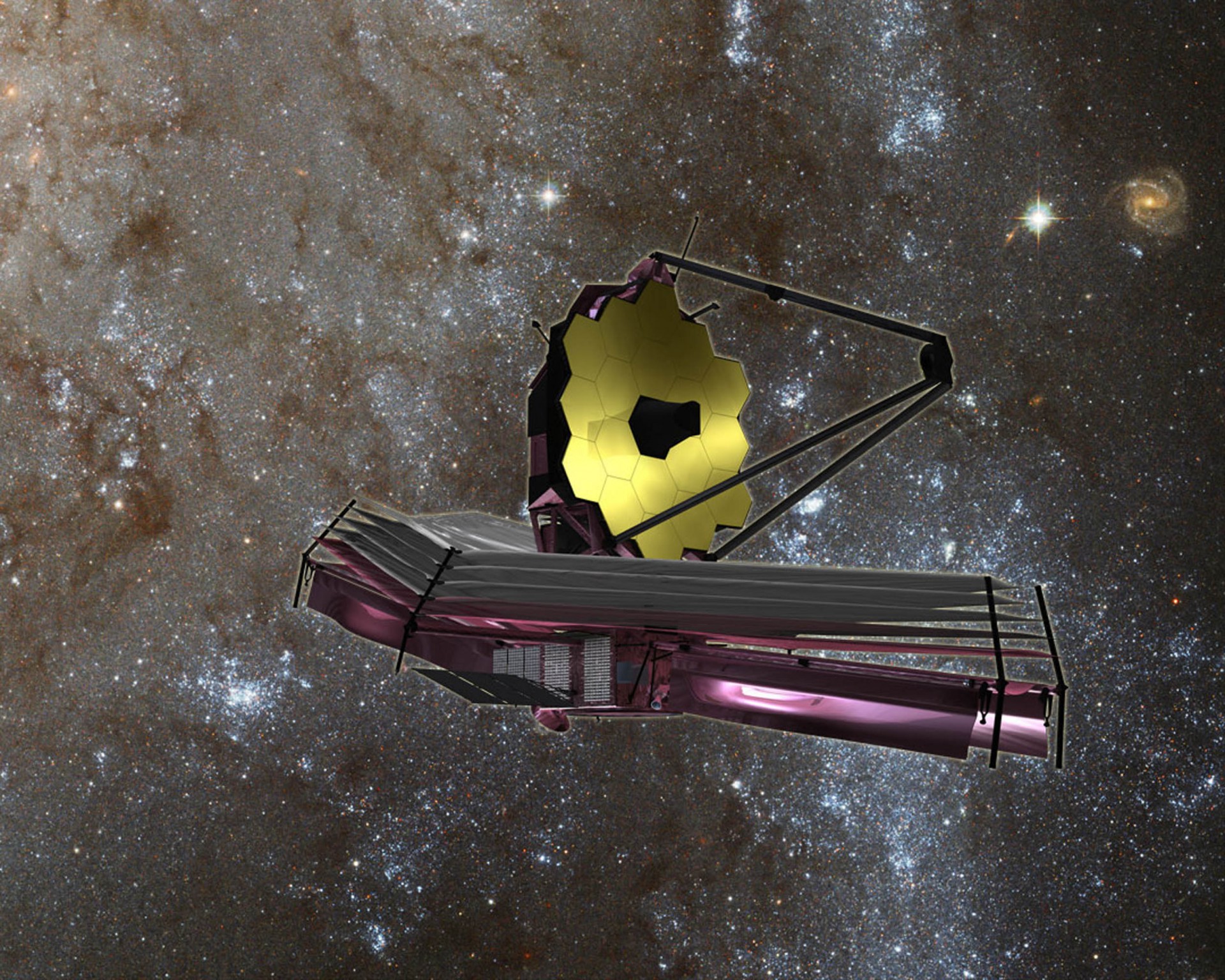 Foto de arquivo tirada em 30 de agosto de 2007 mostra o Telescópio Espacial James Webb (JWST), um grande telescópio infravermelho com um primário de 6,5 metros (Foto: HANDOUT / NASA / AFP)