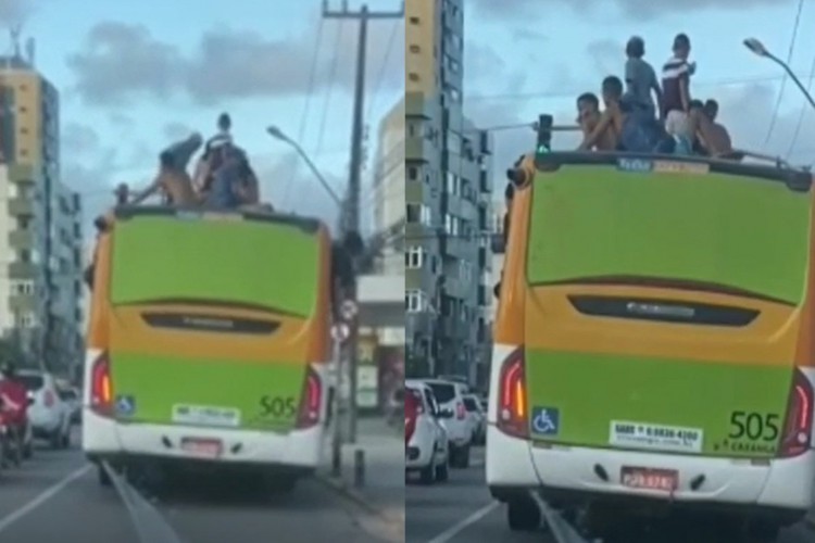 Nas imagens, também é possível observar um rapaz pendurando uma perna para longe do veículo, em direção ao meio-fio
