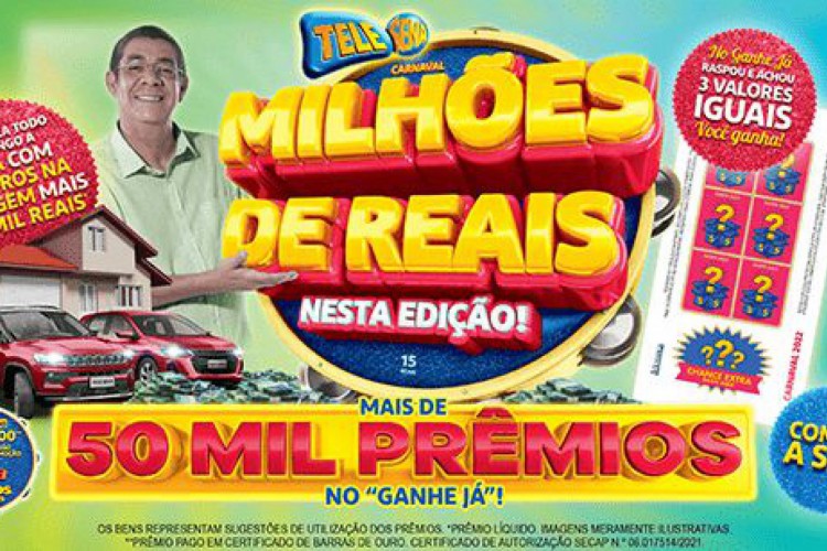 Resultado do quinto (5&ordm;) e &uacute;ltimo sorteio da Tele Sena de Carnaval 2022 divulgado na noite de hoje, domingo, 13 de mar&ccedil;o (13/03)