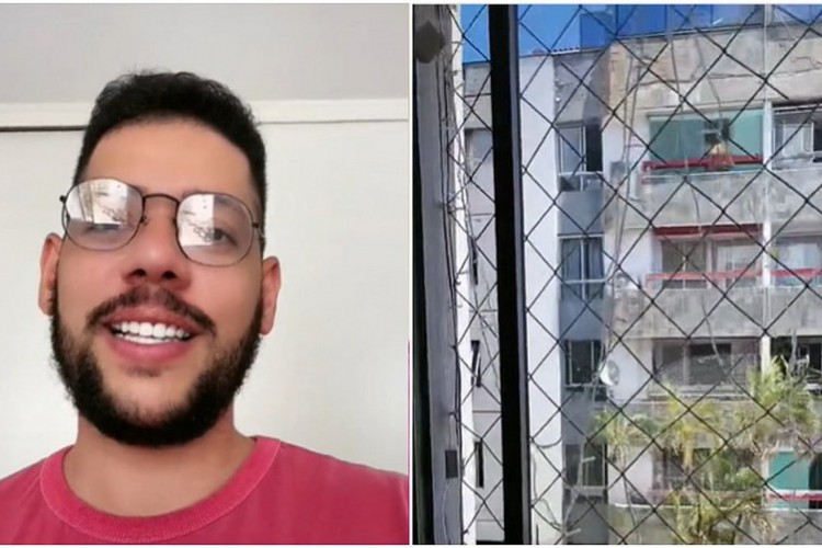O influencer Liverson Silva registrou o momento em que sua vizinha reclamou dele estar de cueca em casa