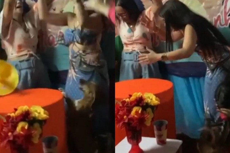 Tobby derrubou o bolo na hora de cantar os parabéns.