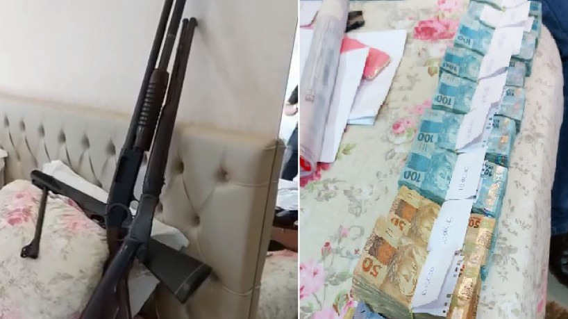 Armas de fogo e dinheiro achados na casa da prefeita de Hidrolândia(foto: Divulgação / Ministério Público do Ceará)