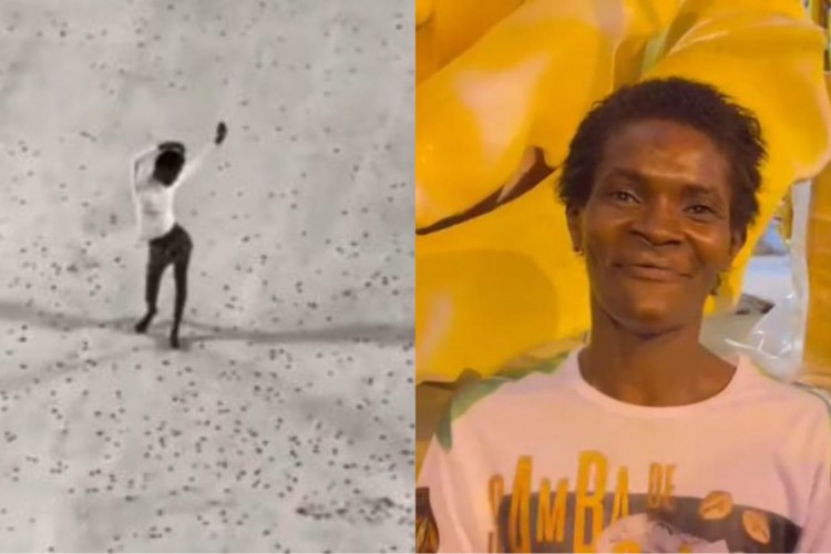 No dia do ensaio técnico da Império da Tijuca, a catadora Adriana Salles estava recolhendo latinhas nas redondezas.