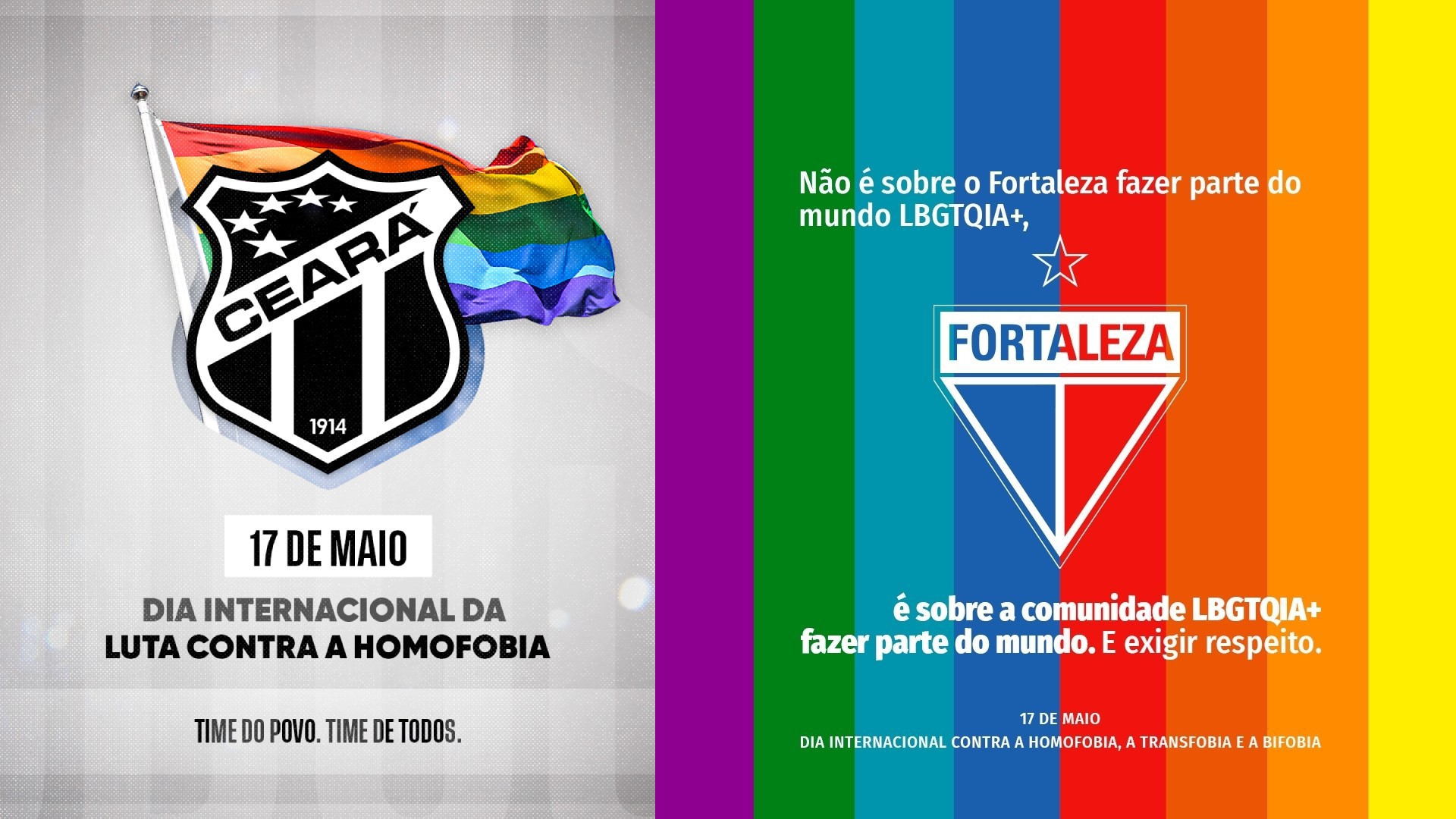Clubes cearenses manifestaram apoio à causa no Dia Internacional Contra a LGBTQfobia (Foto: Divulgação/ Ceará e Fortaleza)