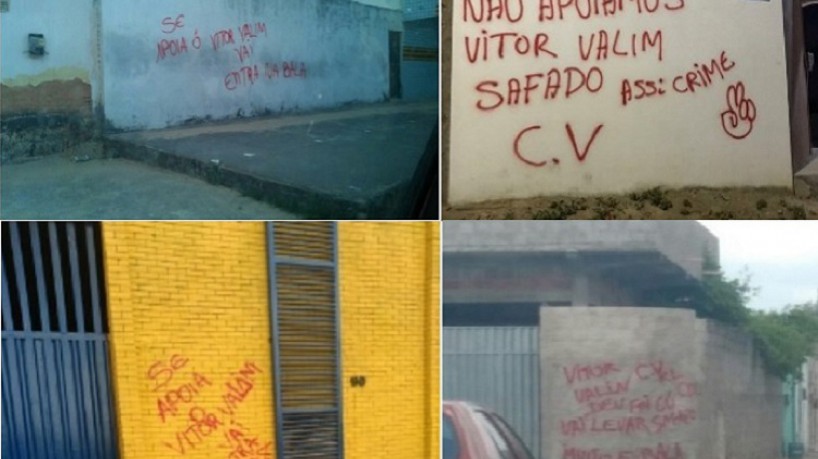 Pichações em muros de Caucaia ameaçavam eleitores do então candidato Vitor Valim (Pros) duran...