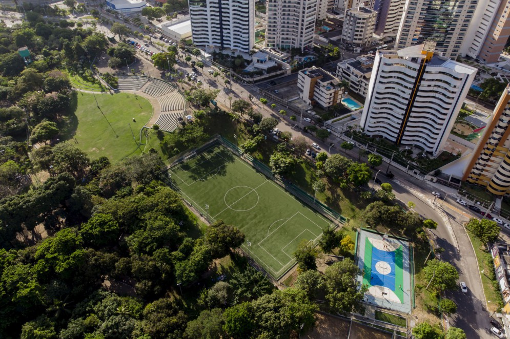 Imagem aérea do Parque do Cocó, uma das principais áreas verdes de Fortaleza (Foto: Aurelio Alves)