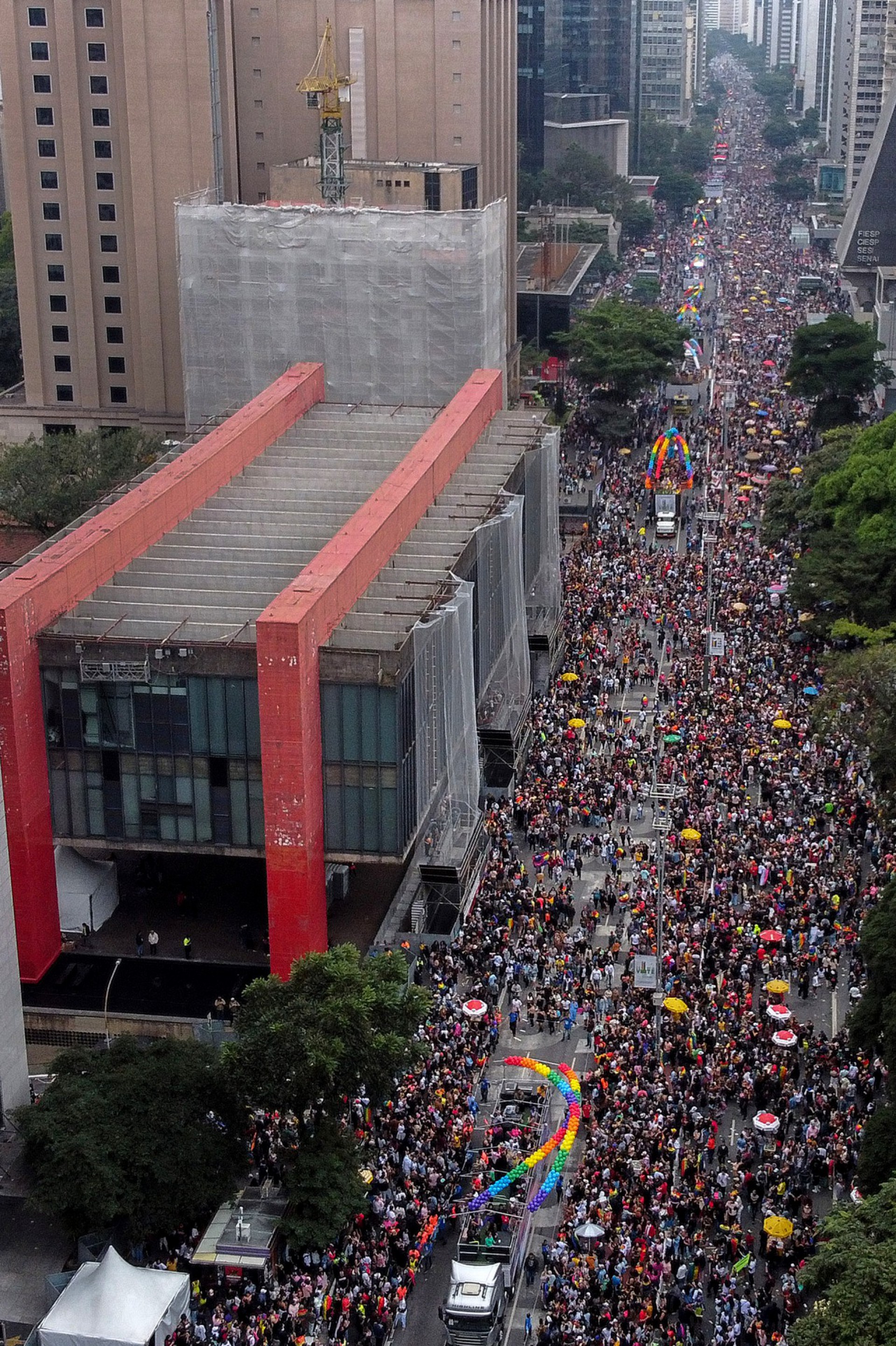 Parada Gay em São Paulo - Brasil. Aerial view of revelers taking part in the 26th Gay Pride Parade which theme is 