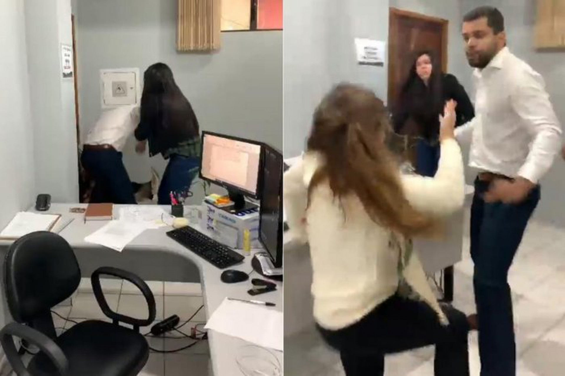 Procuradora-geral de Registro (SP) Gabriela Samadello Monteiro de Barros durante agressão pelo colega de trabalho (Foto: Reprodução)