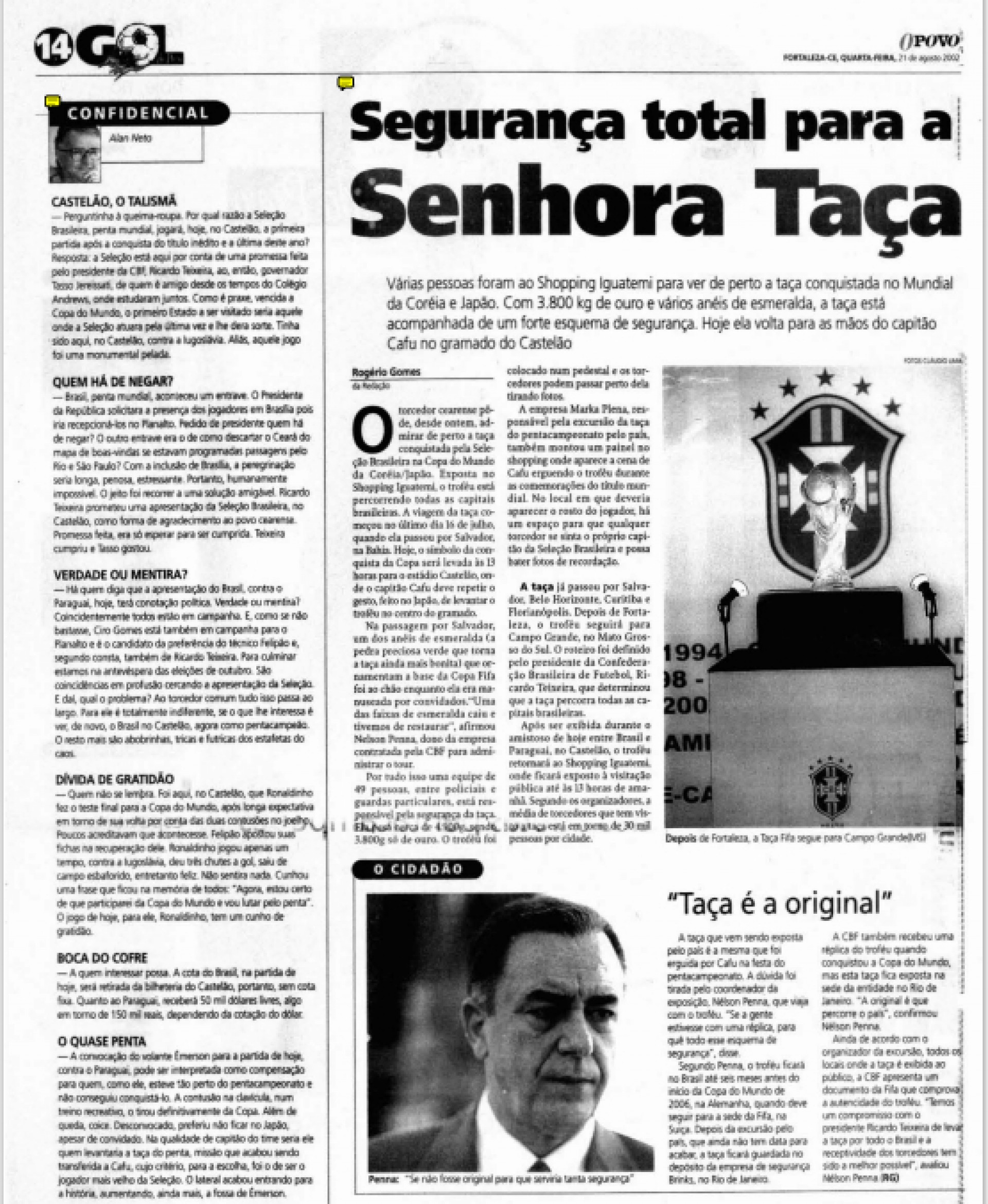 (Foto: Acervo O POVO)Matéria do O POVO sobre o amistoso entre Brasil e Paraguai no Castelão em 2002