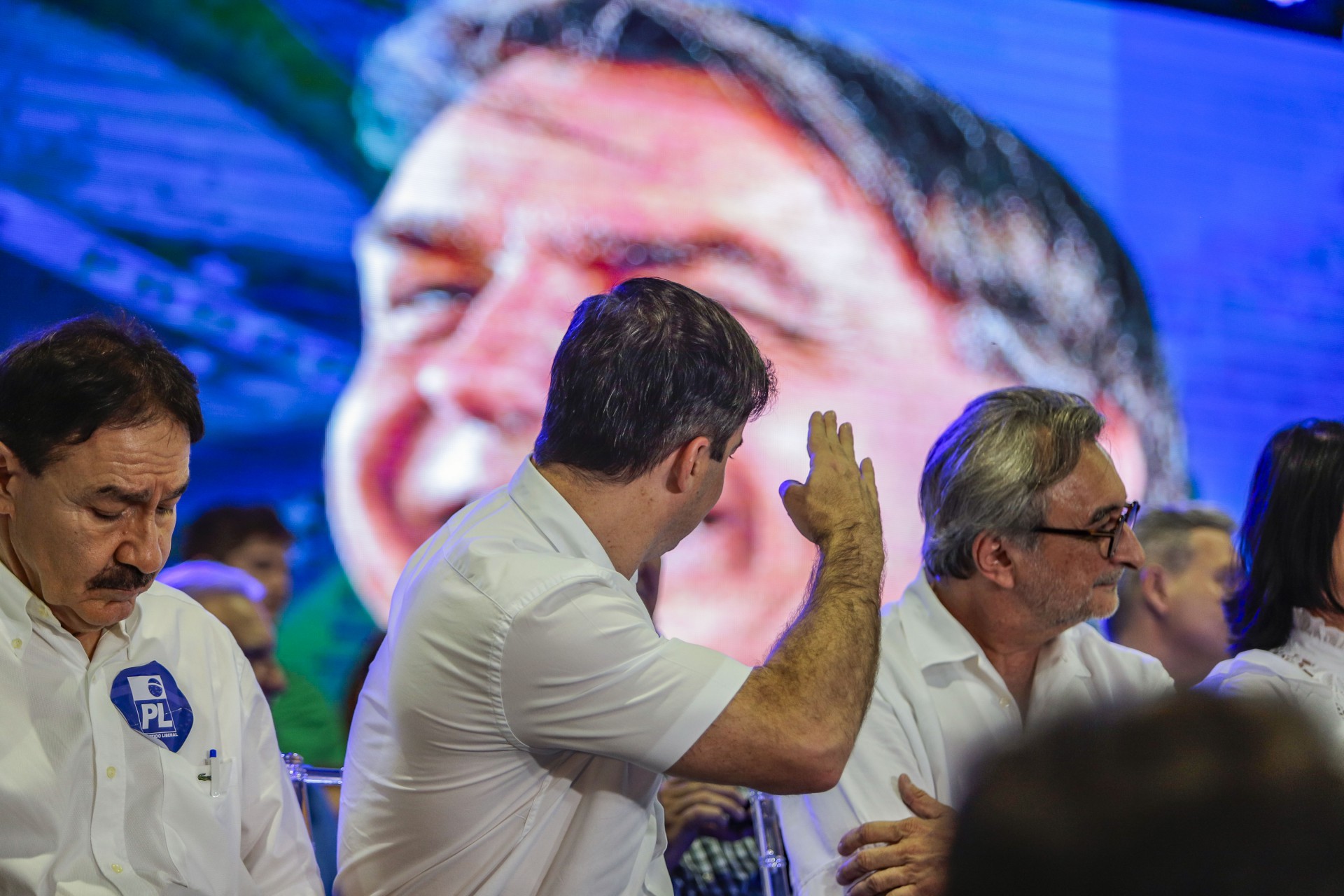￼Capitão Wagner na convenção do PL, com imagem de Bolsonaro ao fundo (Foto: FCO FONTENELE)