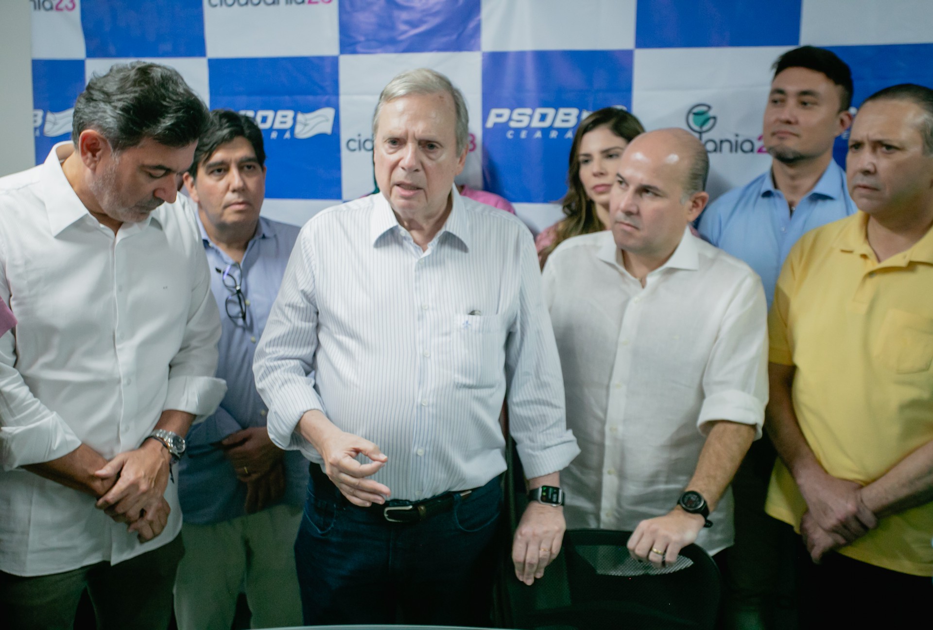 FORTALEZA, CE, BRASIL, 05-08-2022: Tasso Jereissati / Roberto Claudio / Domingos Filho. Convenção do PSDB e Cidadania oficializam apoio a Roberto Claudio, com a presenta de Tasso Jereissati / Roberto Claudio / Dimingos Filho / Amarilio Macedo / Dr. Cabeto / Regis Medeiros / Ex Senador Luiz Pontes. em epoca de COVID-19. (Foto:Aurelio Alves / Jornal O POVO) (Foto: Aurelio Alves)