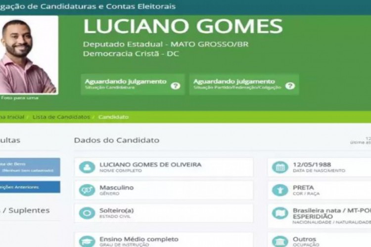 Foto do ex-BBB Gil do Vigor usada no perfil de um político registrado no site oficial do Tribunal Superior Eleitoral (TSE).