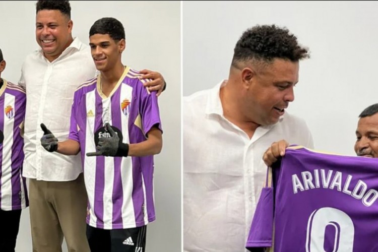 Na Espanha, influencer Luva de Pedreiro encontra Ronaldo Fenômeno. 