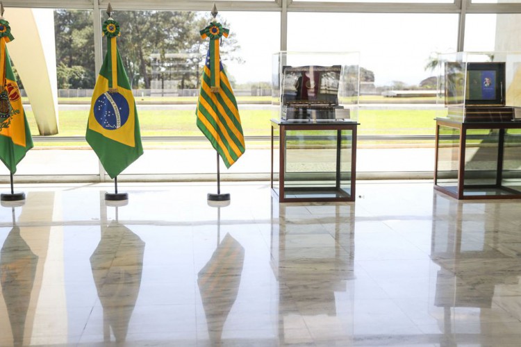 O presidente da República, Jair Bolsonaro,participa da abertura da exposição alusiva ao Bicentenário da Independência do Brasil, no térreo do Palácio do Planalto
