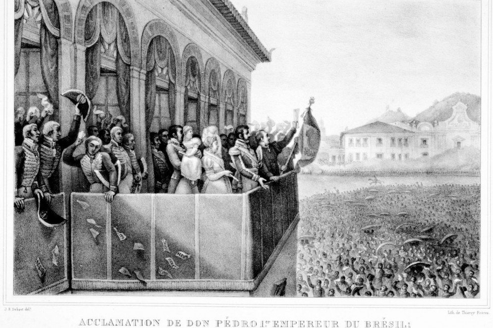 Litografia da aclamação popular de dom Pedro I como imperador do Brasil(Foto: Jean-Baptiste Debret / Biblioteca Brasiliana Guita e José Mindlin)