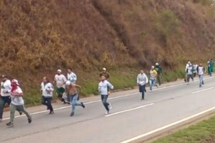 Torcidas organizadas de Palmeiras e Cruzeiro entraram em confronto na rodovia Fernão Dias, em Carmópolis de Minas-MG
