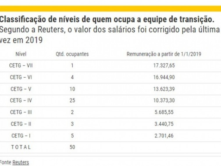 Classificação de níveis de quem ocupa a equipe de transição. 