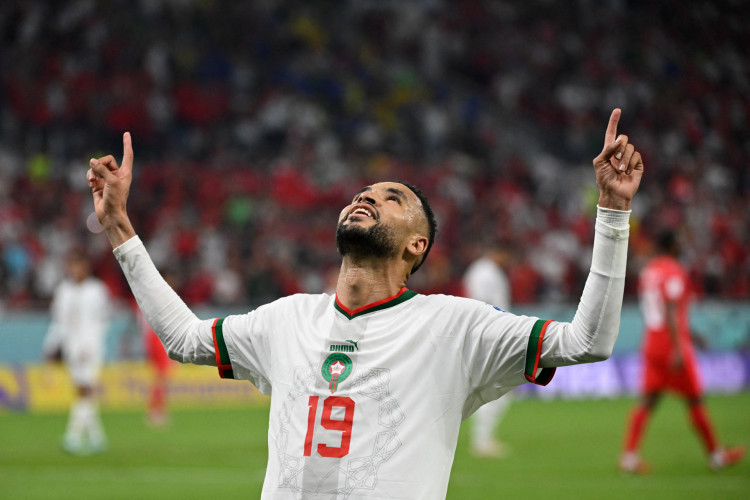 Youssef En-Nesyri, de Marrocos, comemora gol marcado contra Canadá