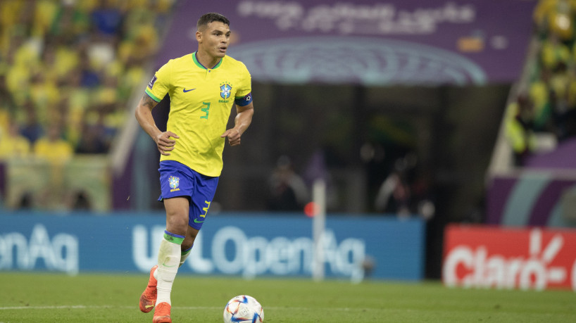 Zagueiro Thiago Silva no jogo Brasil x Sérvia, no Lusail Stadium, pela Copa do Mundo 2022