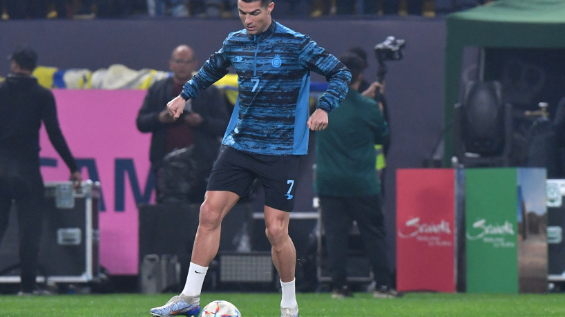 Atacante português Cristiano Ronaldo em treino do Al-Nassr, da Arábia Saudita, no Mrsool Park Stadium