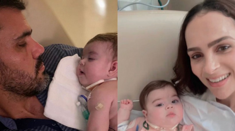 Letícia e Juliano Cazarré comemoram alta da filha caçula no Instagram